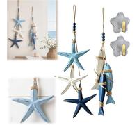 Lighted Wooden Fish & Starfish Wall Decor-Beachy Wall Decor (no star,Mix)