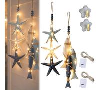 Lighted Wooden Fish & Starfish Wall Decor-Beachy Wall Decor (with star,Mix)
