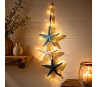 Lighted Wooden Fish & Starfish Wall Decor,Beachy Wall Decor with Warm LED | Coastal Nautical Hanging Decor for Home Bathroom Bedroom, Porch & Beach House
