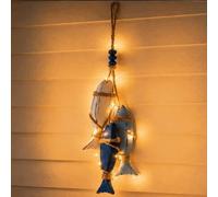Lighted Wooden Fish & Starfish Wall Decor - Beachy Wall Decor with Warm LEDs, Wooden Starfish & Fish Hanging Ornaments, Coastal Nautical Decor for Bathroom, Porch & Beach House (Fish)
