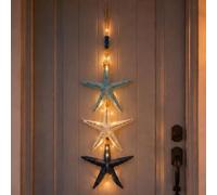 Lighted Wooden Fish & Starfish Wall Decor - Beachy Wall Decor with Warm LEDs, Wooden Starfish & Fish Hanging Ornaments, Coastal Nautical Decor for Bathroom, Porch & Beach House (Starfish)