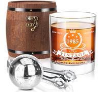 LIGHTEN LIFE 40th Birthday Gifts for Men,1985 Whiskey Glass Set in Barrel Box,40 Years Old Gifts,Whiskey Glass for Dad Husband,40th Birthday Decorations for Men