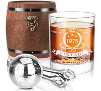 LIGHTEN LIFE 50th Birthday Gifts for Men - 1975 Whiskey Glass Set in Barrel Box - Gift Ideas for Dad, Husband - Decorations for 50 Years Old