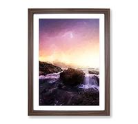 Lightening Over Laguna Beach In Abstract Modern Framed Print | A3 Walnut Framed Wall Art | Ready to Hang | Abstract Beach Picture | Living Room Bedroom Lounge Office
