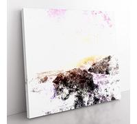 Lightening Over Laguna Beach Watercolour Modern Canvas Wall Art Print Ready to Hang, Framed Picture for Living Room Bedroom Home Office Décor, 50x50 cm (20x20 Inch)