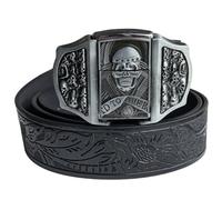 Lighter Belt Buckle Men's - Belt Buckle with Lighter Built Hidden Spade A Holder Western Cowboy (Belt Length - 44in,Black Belt,Silver Skull)
