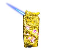 Lighter, Carved Dragon Metal Lighter, Jet Torch Flame Lighter, with LED Light, Windproof Lighter, Butane Refillable Adjustable Flame Lighter, Suitable for Candle Camping Gifts(Gold)