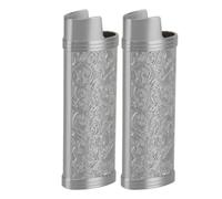 Lighter Case, 2Pcs Zinc Alloy Floral Stamped Metal Lighter Case Cover Holder Lighter Cover Vintage Lighter for Lighter (Gray)