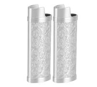 Lighter Case, 2Pcs Zinc Alloy Floral Stamped Metal Lighter Case Cover Holder Lighter Cover Vintage Lighter for Lighter (Silver)