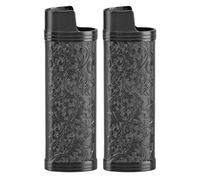Lighter Case Cover, 2Pcs Zinc Alloy Vintage Botanical Pattern Lighter Protective Case, Great Gift for Enthusiasts (Black)