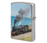 Lighter Case Personalized Steam Train by The Sea Lighter Cover Metal Protector Reusable Double-Sided Graffiti Lighters Sleeve for Women Men