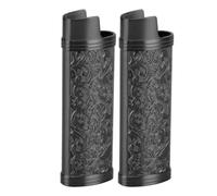 Lighter Case, Vintage Lighter 2Pcs Zinc Alloy Lighter Holder Floral Stamped Metal Lighter Case Cover Holder for Lighter (Black)