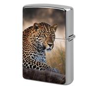 Lighter Case Windproof Metal African Animal Leopard Lighter Pouch Pocket Lighters Sleeve Protector Double-Sided Reusable Protective Kerosene Lighters Cover Gift for Smoker