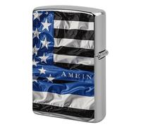 Lighter Case Windproof Metal American Thin Blue Line Flag Lighter Pouch Pocket Lighters Sleeve Protector Double-Sided Reusable Protective Kerosene Lighters Cover Gift for Smoker