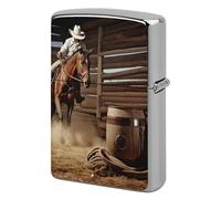 Lighter Case Windproof Metal American West Rodeo Lighter Pouch Pocket Lighters Sleeve Protector Double-Sided Reusable Protective Kerosene Lighters Cover Gift for Smoker