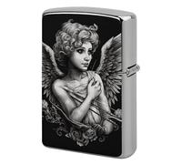 Lighter Case Windproof Metal Angel Portrait Style Lighter Pouch Pocket Lighters Sleeve Protector Double-Sided Reusable Protective Kerosene Lighters Cover Gift for Smoker