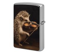 Lighter Case Windproof Metal Animal Hedgehog Music Violin Lighter Pouch Pocket Lighters Sleeve Protector Double-Sided Reusable Protective Kerosene Lighters Cover Gift for Smoker