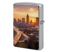 Lighter Case Windproof Metal Atlanta City Sunset Landscape Lighter Pouch Pocket Lighters Sleeve Protector Double-Sided Reusable Protective Kerosene Lighters Cover Gift for Smoker