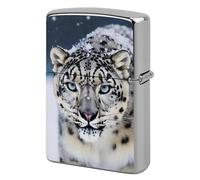 Lighter Case Windproof Metal Blue Eyed Snow Leopard Lighter Pouch Pocket Lighters Sleeve Protector Double-Sided Reusable Protective Kerosene Lighters Cover Gift for Smoker