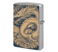 Lighter Case Windproof Metal Blue Oriental Dragon Lighter Pouch Pocket Lighters Sleeve Protector Double-Sided Reusable Protective Kerosene Lighters Cover Gift for Smoker