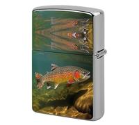 Lighter Case Windproof Metal Brook Trout Fly Fishing Lighter Pouch Pocket Lighters Sleeve Protector Double-Sided Reusable Protective Kerosene Lighters Cover Gift for Smoker