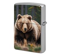 Lighter Case Windproof Metal Brown Bear Lighter Pouch Pocket Lighters Sleeve Protector Double-Sided Reusable Protective Kerosene Lighters Cover Gift for Smoker