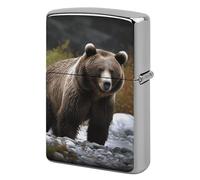 Lighter Case Windproof Metal Brown Bear Lighter Pouch Pocket Lighters Sleeve Protector Double-Sided Reusable Protective Kerosene Lighters Cover Gift for Smoker