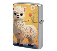 Lighter Case Windproof Metal Cartoon Alpaca Cute Animal Lighter Pouch Pocket Lighters Sleeve Protector Double-Sided Reusable Protective Kerosene Lighters Cover Gift for Smoker
