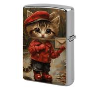 Lighter Case Windproof Metal Cat Delivers Letter Lighter Pouch Pocket Lighters Sleeve Protector Double-Sided Reusable Protective Kerosene Lighters Cover Gift for Smoker
