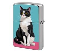Lighter Case Windproof Metal Cat Sit Down Lighter Pouch Pocket Lighters Sleeve Protector Double-Sided Reusable Protective Kerosene Lighters Cover Gift for Smoker