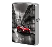 Lighter Case Windproof Metal City Street Red Car Lighter Pouch Pocket Lighters Sleeve Protector Double-Sided Reusable Protective Kerosene Lighters Cover Gift for Smoker
