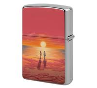 Lighter Case Windproof Metal Couple Watching Sunrise Lighter Pouch Pocket Lighters Sleeve Protector Double-Sided Reusable Protective Kerosene Lighters Cover Gift for Smoker