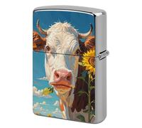Lighter Case Windproof Metal Cow Sunflowers Lighter Pouch Pocket Lighters Sleeve Protector Double-Sided Reusable Protective Kerosene Lighters Cover Gift for Smoker
