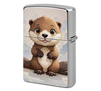 Lighter Case Windproof Metal Cute Brown Otter Lighter Pouch Pocket Lighters Sleeve Protector Double-Sided Reusable Protective Kerosene Lighters Cover Gift for Smoker