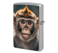 Lighter Case Windproof Metal Cute Monkey Lighter Pouch Pocket Lighters Sleeve Protector Double-Sided Reusable Protective Kerosene Lighters Cover Gift for Smoker