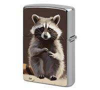 Lighter Case Windproof Metal Cute Raccoon Lighter Pouch Pocket Lighters Sleeve Protector Double-Sided Reusable Protective Kerosene Lighters Cover Gift for Smoker