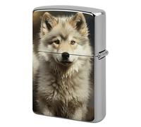 Lighter Case Windproof Metal Cute Wolf Lighter Pouch Pocket Lighters Sleeve Protector Double-Sided Reusable Protective Kerosene Lighters Cover Gift for Smoker
