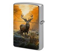 Lighter Case Windproof Metal Deer in The Grass Lighter Pouch Pocket Lighters Sleeve Protector Double-Sided Reusable Protective Kerosene Lighters Cover Gift for Smoker