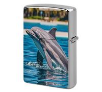Lighter Case Windproof Metal Dolphin Out of Water Lighter Pouch Pocket Lighters Sleeve Protector Double-Sided Reusable Protective Kerosene Lighters Cover Gift for Smoker