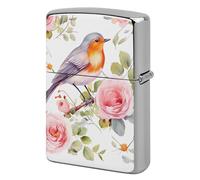 Lighter Case Windproof Metal Floral Robin Bird Lighter Pouch Pocket Lighters Sleeve Protector Double-Sided Reusable Protective Kerosene Lighters Cover Gift for Smoker