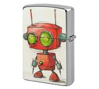 Lighter Case Windproof Metal Funny Red Robot Lighter Pouch Pocket Lighters Sleeve Protector Double-Sided Reusable Protective Kerosene Lighters Cover Gift for Smoker