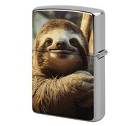 Lighter Case Windproof Metal Funny Sloth Lighter Pouch Pocket Lighters Sleeve Protector Double-Sided Reusable Protective Kerosene Lighters Cover Gift for Smoker