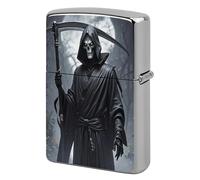 Lighter Case Windproof Metal Grim Reaper Lighter Pouch Pocket Lighters Sleeve Protector Double-Sided Reusable Protective Kerosene Lighters Cover Gift for Smoker