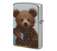 Lighter Case Windproof Metal Happy Bear Lighter Pouch Pocket Lighters Sleeve Protector Double-Sided Reusable Protective Kerosene Lighters Cover Gift for Smoker
