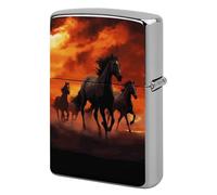 Lighter Case Windproof Metal Horses Red Clouds Lighter Pouch Pocket Lighters Sleeve Protector Double-Sided Reusable Protective Kerosene Lighters Cover Gift for Smoker