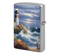 Lighter Case Windproof Metal Lighthouse Diamond Painting Lighter Pouch Pocket Lighters Sleeve Protector Double-Sided Reusable Protective Kerosene Lighters Cover Gift for Smoker