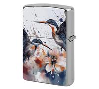 Lighter Case Windproof Metal Lily Flowers Birds Lighter Pouch Pocket Lighters Sleeve Protector Double-Sided Reusable Protective Kerosene Lighters Cover Gift for Smoker