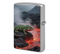 Lighter Case Windproof Metal Lizard by Magma Lake Lighter Pouch Pocket Lighters Sleeve Protector Double-Sided Reusable Protective Kerosene Lighters Cover Gift for Smoker