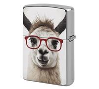 Lighter Case Windproof Metal Llama with Glasses Lighter Pouch Pocket Lighters Sleeve Protector Double-Sided Reusable Protective Kerosene Lighters Cover Gift for Smoker