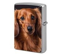 Lighter Case Windproof Metal Long Haired Dachshund Lighter Pouch Pocket Lighters Sleeve Protector Double-Sided Reusable Protective Kerosene Lighters Cover Gift for Smoker